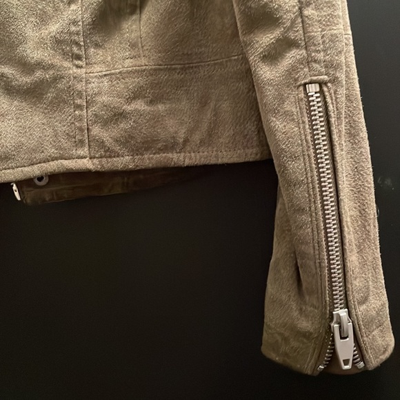 Khaki Green Suede Cropped Moto Jacket - Picture 5 of 7